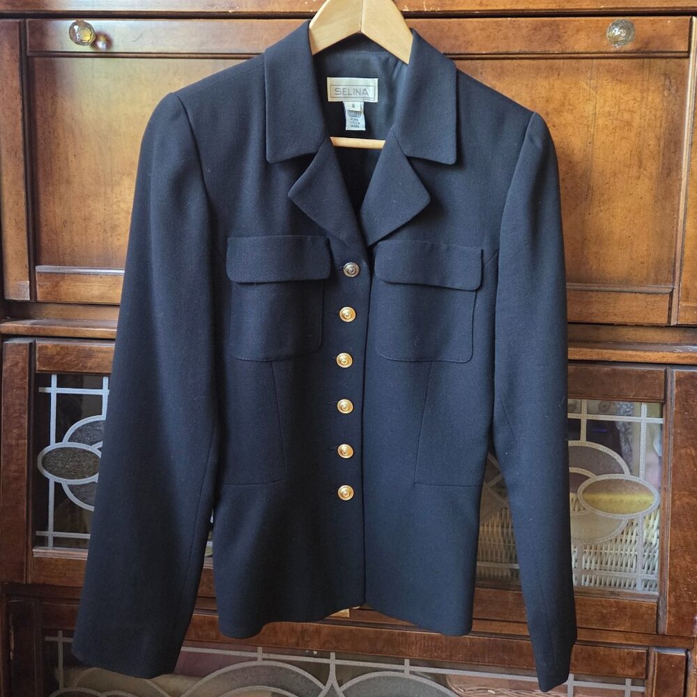 Gorgeous 100% Virgin Wool Black Blazer sz 6